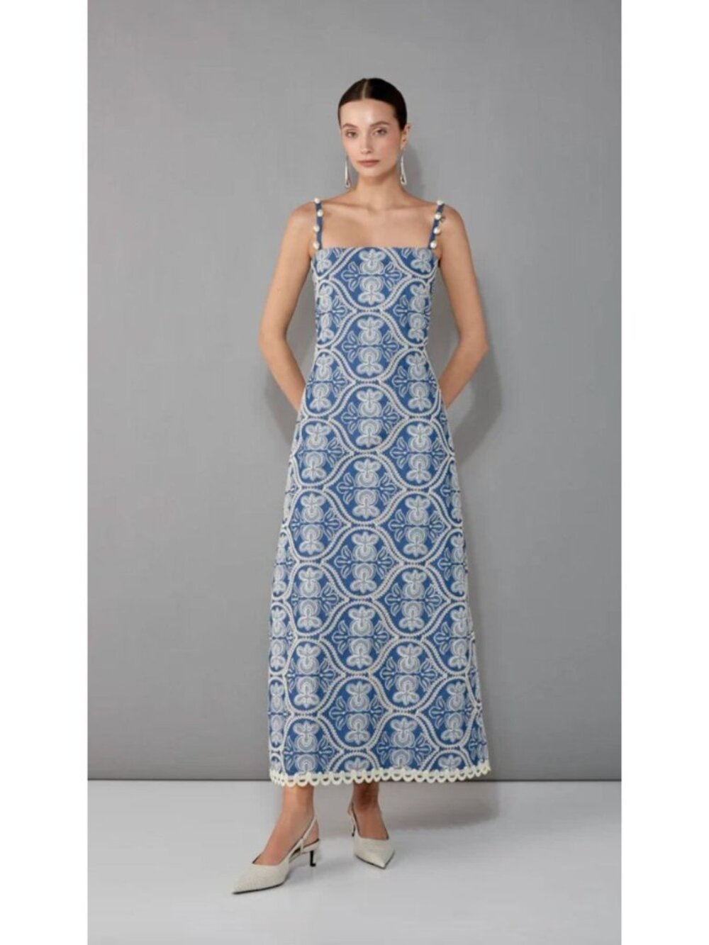 NWT Waimari $475 Stella Embroidered Dress Size XL Denim Blue
